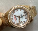 Rolex Day Date Pearlmaster Everose Gold White MOP Diamond Watch